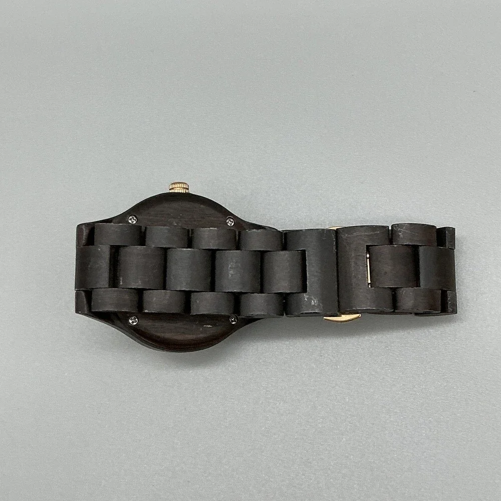 YL Mens Watch 39mm Rose Gold Tone Brown Wood Bracelet New Battery 6.25
